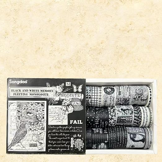 20 Rolls Vintage Washi Tape Set Retro Arts Adhesive Tapes Fleeting Monologue Decorative Masking Tape Sets for Craft, Kids, Scrapbook, DIY, Gift Wrapping (Black & White Memories)
