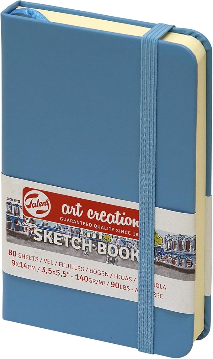 Talens Art Creation Paper - Lake Blue Sketchbook - 9 x 14 cm - 140 g/m² - 80 Sheets - Ideal for Drawing & Journaling