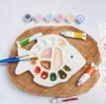 Ceramic Watercolor Palette - Whimsical Fish Design Paint Tray with Tail Brush Rest & Golden Triangle Mixing Zone, White Glazed Ceramic Artist Palette Suitable for all pigments - Painter's Gift