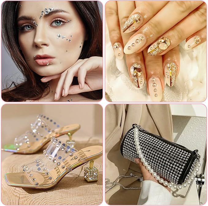 1980Pcs Self Adhesive Clear Rhinestones Stickers, Shynek Stick on Rhinestone Gems face Jewels for Hair, Face, Makeup, Crafts, 6 Sizes