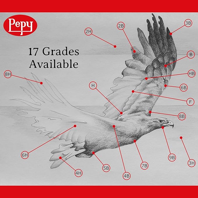 Pepy Graphite Professional Drawing Pencils - Set of 12 8H Pre-Sharpened Black Lead Pencils; Perfect for Drawing, Sketching and Shading, Graphic and Fine Art