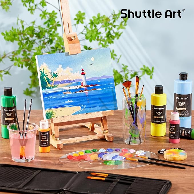 Shuttle Art 12 PCS Paint Brush Set with Case, Assorted Shapes & Sizes for Acrylic, Watercolor, Oil, and Gouache, Perfect Artist Brushes for Kids, Beginners, and Professionals, Ideal for Home or Travel