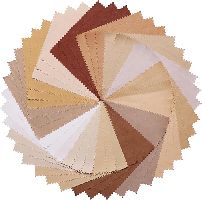 42Pcs Solid Fabric Charm Packs for Quilting 5 inch, Cotton Quilting Fabric Squares 5x5 inch for Quilting, Sewing, Quilt, Bags, Apparel, and Crafts - Brown White Cream Ivory Natural Parchment
