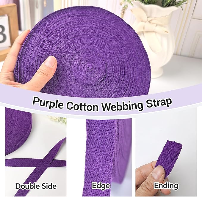 3/4 inch Purple Herringbone Twill Tape for Sewing,Pet Collar,Gift Wrapping Home Deco -40 Yards-Cotton Webbing Straps-Natural Bias Binding Tape for Handles, Crafting & DIY Projects