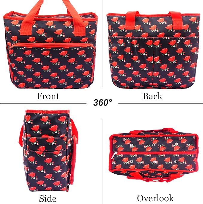 Mdoker Knitting Bags and Totes Organizers Large Crochet Bag Lightweight Yarn Bags for Travel Yarn Storage Organizers for Crochet Hooks,Yarn,Knitting & Crochet Supplies(Red Rose)