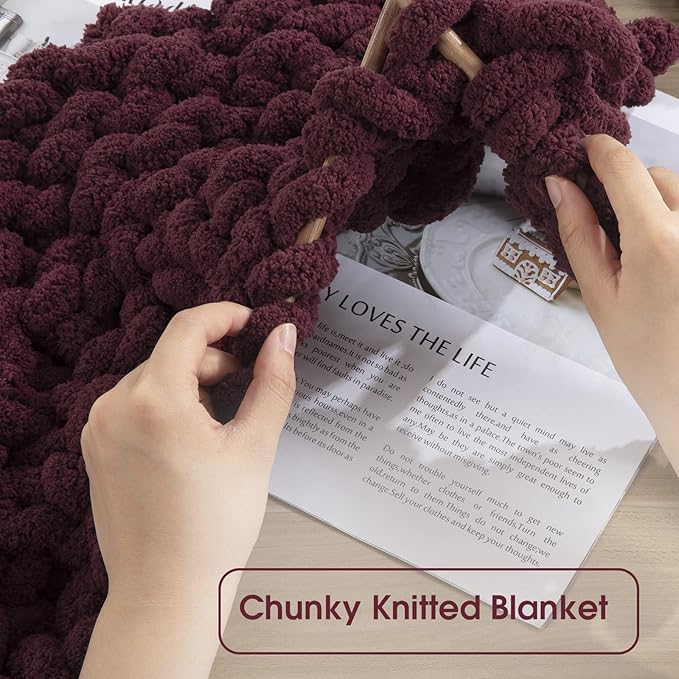 HOMBYS 8 Pack Assorted Chunky Yarn for Crocheting,Super Bulky Large Soft Fluffy Yarn,Plush Fuzzy Yarn,Thick Chenille Yarn for Hand Knitting/Arm Knitting,4 Cream & 4 Wine Red(27yds,8 oz Each Skein)