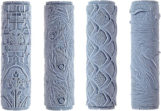 Natural Elegance 4-Pack Clay Texture Rollers (4") - Seamless Set #02 - Embossing Pattern Rollers for Polymer & Ceramic Clay, Pottery & Crafts