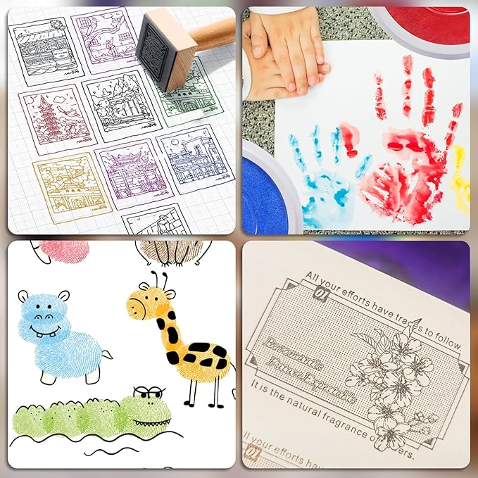 7"Stamp Pads for Kids,4 Colors Stamp Pads for Classroom,Washable Stamps Pads for Kids,Large Ink Pad for Washable,Rainbow Stamps Pad for Handprint & Footprint Art,Scrapbook,Wood Fabric,Paper