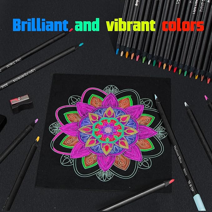H & B 72-Color Colored Pencils Set with Mandala Coloring Sheets, Eraser, Sharpener - Soft Oil-Based CoresArt Supplies Drawing Kit for Adults, Kids, and Beginners