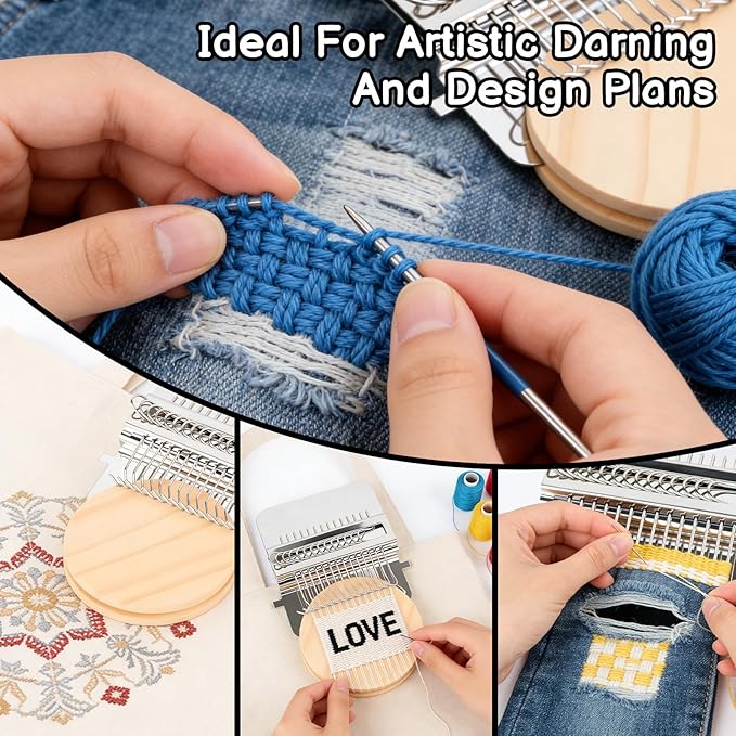 PatchMaker 2.0 Kit, Small Loom Speedweve Type Weave Tool, Knitting Kit Mini Portable Patch Darning Looms for Quickly Sewing Repair, Sewing, Knitting Kit for Beginners (14 Hooks)