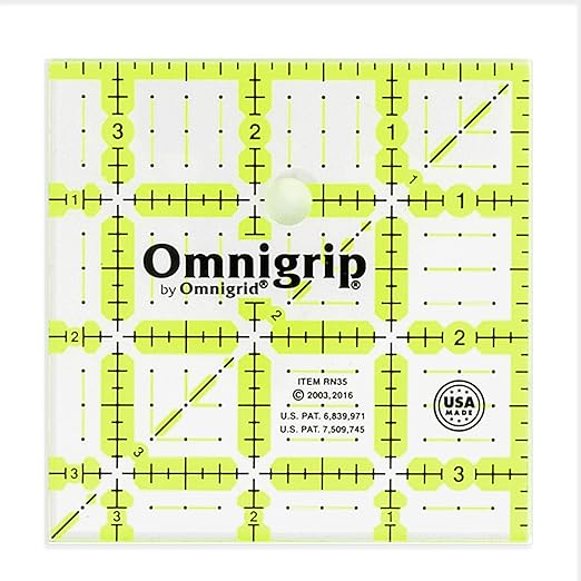 Omnigrip 3-1/2" Square Ruler, Clear Quilting and Sewing Ruler