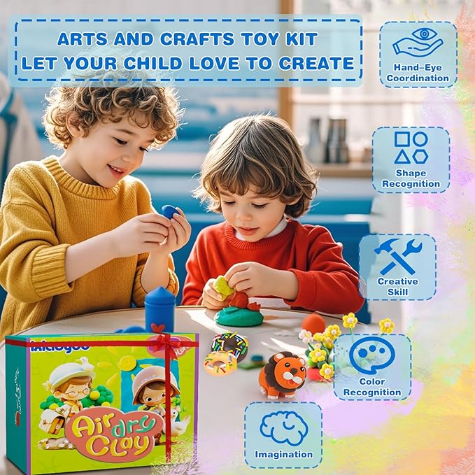 Air Dry Clay for Kids, 104 Colors DIY Magic Modeling Clay Kit, Soft & Non-Sticky, Arts & Crafts Modelling Toys with Sculpting Tools, Birthday & Christmas Gift for 3-12 Years Old Girls Boys