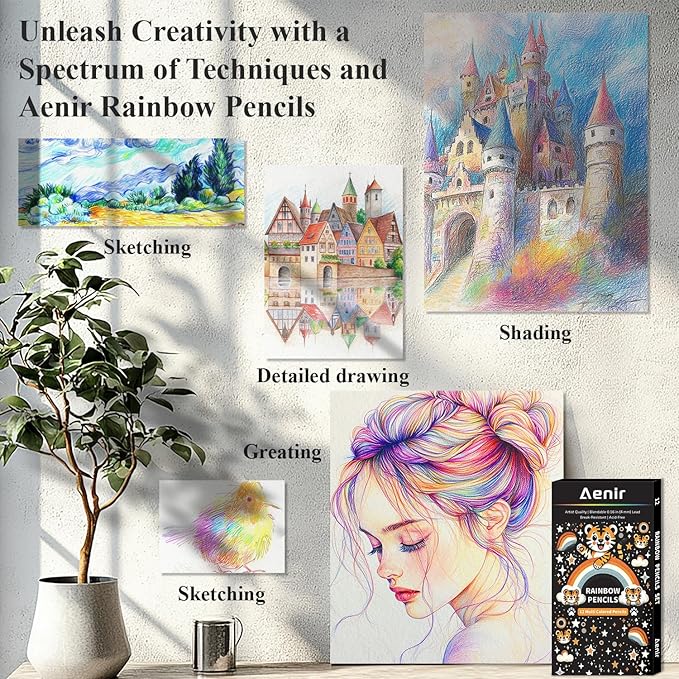 Stocking Stuffers Art Supplies,12 Colors Rainbow Pencils, Multi Colored Pencils Set for Adult Coloring, Professional Art Supplies for Artists, Perfect Easter Basket Stuffers & Gifts.