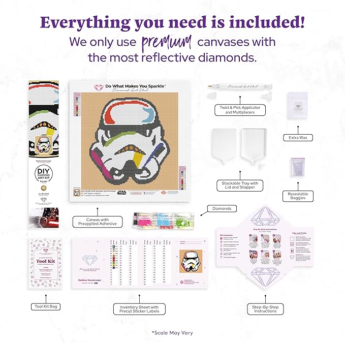 DIAMOND ART CLUB Rainbow Stormtrooper Diamond Painting Kit, Fun DIY Crafts for Adults, Round Diamond Art Canvas, 13" x 13"
