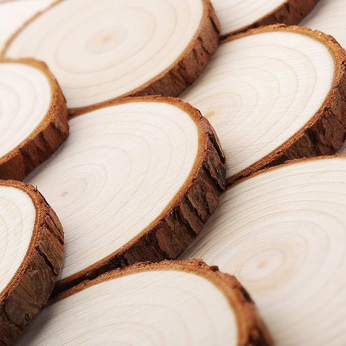 Fuyit Unfinished Wood Slices with No Hole, 30 Pcs 2.4-2.8 Inches Natural Wooden Circles with Bark for DIY Crafts, Christmas Ornament, Decoration