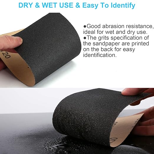Sand Paper, 48 PCS Sandpaper, 120 to 5000 Assorted Grit Sandpaper Sheets, 9 x 3.6 Inch Premium Wet Dry Sandpaper for Wood Furniture Finishing, Metal Sanding, Automotive Polishing