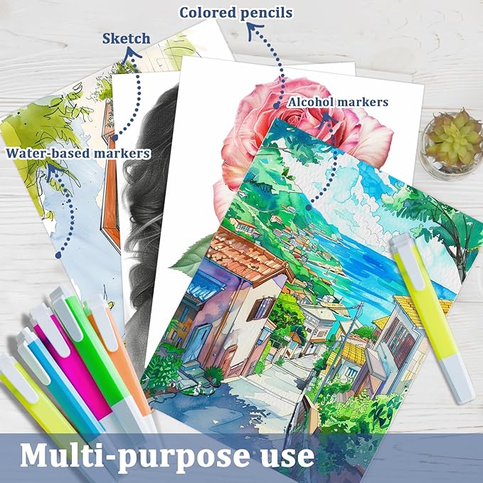 Tlenpo 8.5" x 11" Marker Paper Pad, 100 Sheets Marker Sketchbook Bleedproof, 120gsm/73lb Art Sketch Pad Paper, Painting Coloring Alcohol Marker Paper for Beginners, Artists, Kids