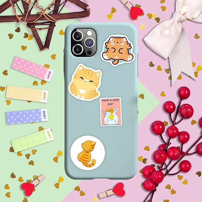 BulbaCraft Orange Cat Stickers for Water Bottle and Laptop - Orange Cat Party Supplies & Decorations, Waterproof Vinyl Decals, Cute Animal and Pet Stickers, Gifts for Women & Men