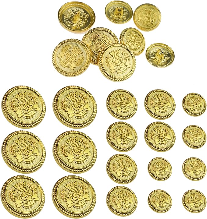 18PCS Gold Blazer Buttons for Men Replacement Buttons Suits Antique Gold Buttons for Blazer 25mm 20mm and 18mm Gold Button for Sport Coat, Uniform, Jackets Vintage Blazer Buttons Men