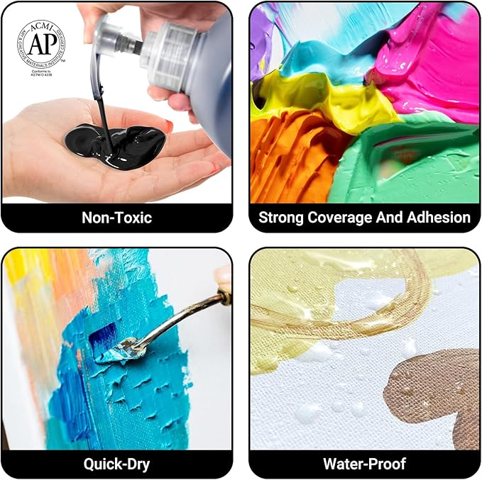 Falling in Art Black and Titanium White Acrylic Paint, Large 135.2 Oz Premium Pouring Acrylic Paint, Perfect for Canvas, Wood, Ceramic, and More