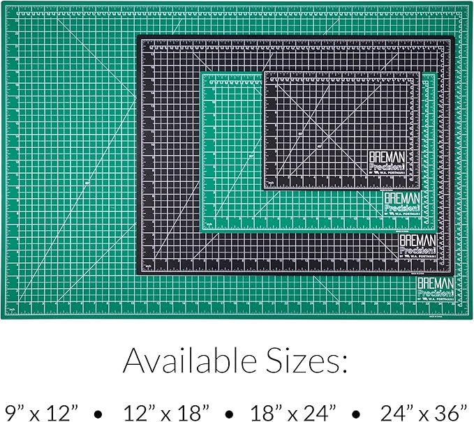 Breman Precision 9x12 Inch Self Healing Cutting Mat – 2-Sided 5-Ply PVC Green/Black Cutting Mats for Crafts, Sewing, Quilting & DIY Projects with Durable Non-Slip Surface & Precise Grid Lines