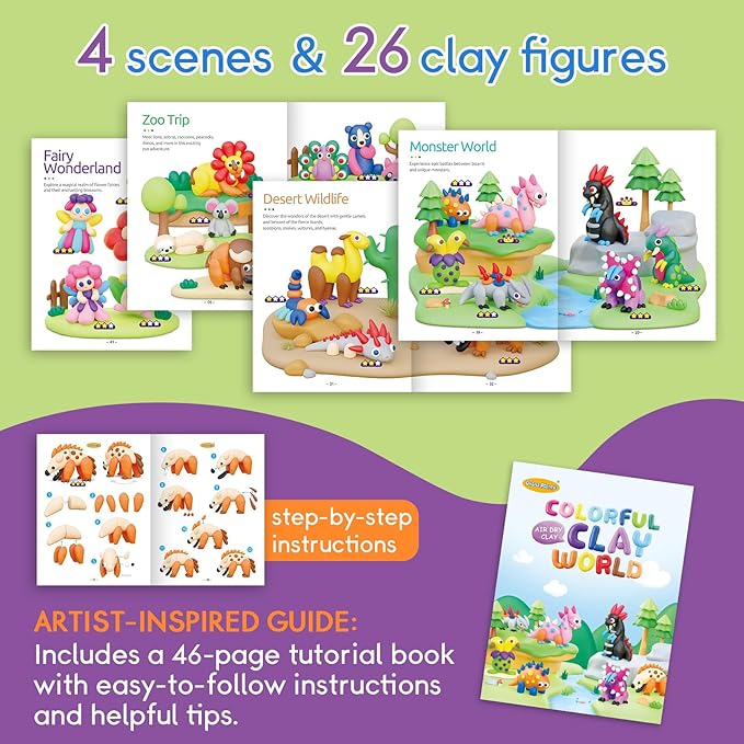 Air Dry Clay Kit for Kids - 18 Cans of Modeling Clay, 46-Page Guidebook with 26 Character Tutorials, Great Gift for Boys & Girls
