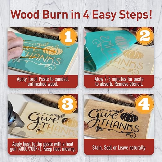 Torch Paste - The Original Wood Burning Paste | Made in USA Heat Activated Non-Toxic Paste for Crafting | Accurately & Easily Burn Designs on Wood, Canvas, Denim & More - Pack of 3 Jars + 3 Squeegees