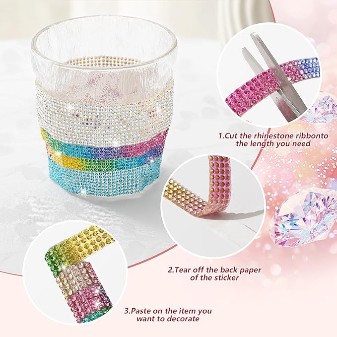 Bedazzling Strips, 12-Yard Rhinestone Strips for DIY Craft, Rhinestones for Crafting, 12-Rolls Rhinestone Ribbon Self Adhesive