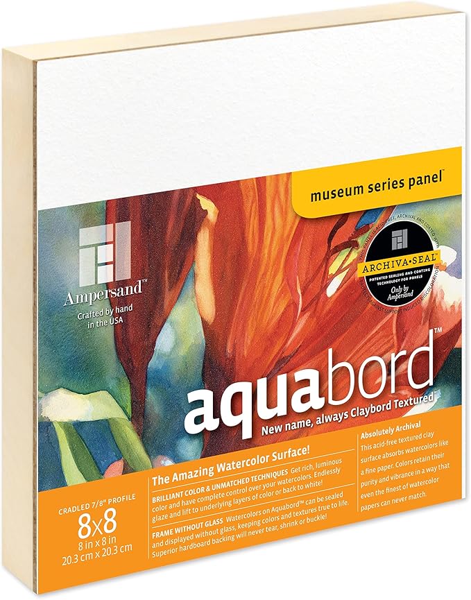 Ampersand Art Supply Watercolor Painting Panel: Museum Series Aquabord, 7/8 Inch Flat Profile, 8" x 8"