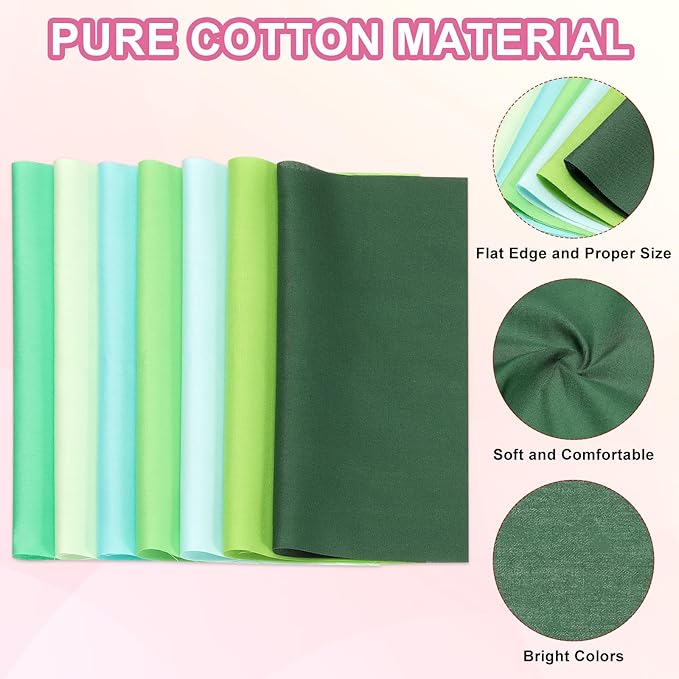PATIKIL Cotton Fabric Bundles, 14 Pcs 10 x 10 Inch Fat Quarter Solid Color Precut Fabric Squares for Sewing Patchwork Quilting DIY Crafts, Green