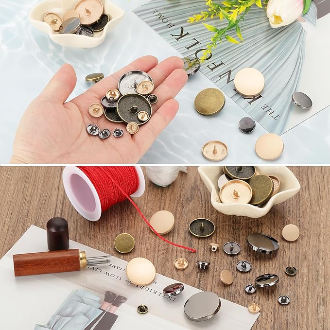 HARFINGTON 50pcs 14L Metal Round Flat Sewing Buttons 9mm Alloy Shank Craft Replacement Button for Men Women Suit Woolen Coat Shirt Trousers Sewing Crafts, Bronze