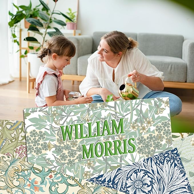 24 Sheets William Morris Scrapbook Paper Pad Double-Sided Vintage Floral Patterned Decorative Craft Paper for Card Making Photo Album Journal DIY Craft, 11.8'' x 11.8''