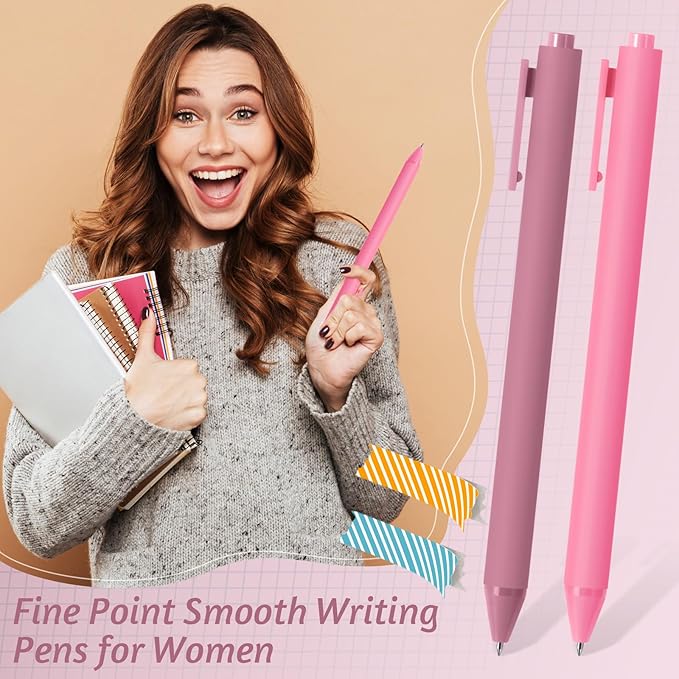 Crtiin 50 Pcs Gel Ink Pens Bulk, Black Ink 0.5mm Fine Point Retractable Pen Smooth Writing Office Supplies for Teacher Server Nurse Christmas Charity Donation Valentine (Light Pink)