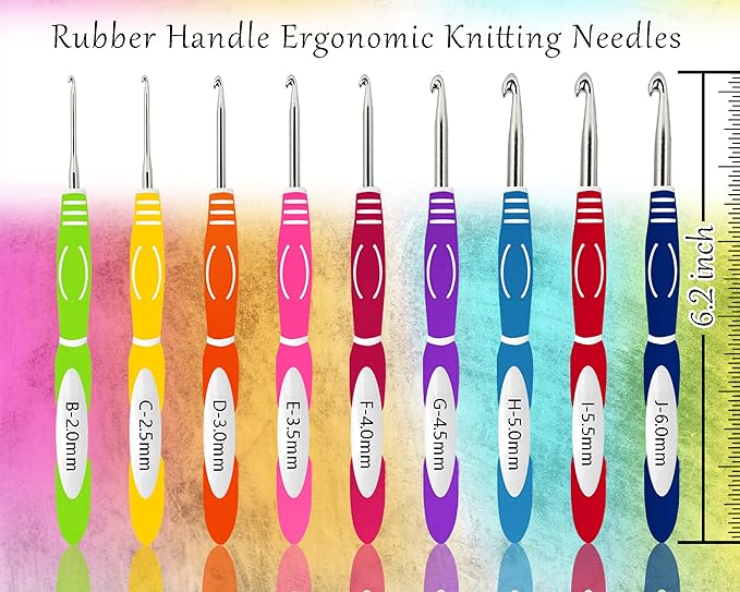 LOOEN 61Pcs Ergonomic Crochet Hooks Set, 22size (0.75mm-10mm), with Case for Arthritic Hands, Extra Long Crochet Needles, Nice Gift (Pink)