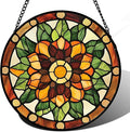 Stained Glass Window Hanging - Yellow Green Boho Style Flowers Sun Catcher for Door Garden Home Decor Suncatcher Christmas Mother's Day Birthday Gifts for Women Mom Girl Nana Friend 6.3 in