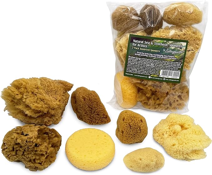 Natural Sea & Synthetic Sponges - Assorted Sizes 7pc Value Pack for Crafts & Artists: Great for Painting, Hobbies, Art, Effects, Ceramics, Clay, Pottery by Lullingworth®