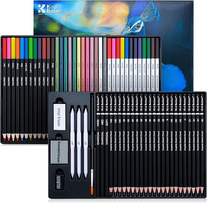 70 PCS Art Supply Drawing Set, Pro Art Supplies with Tutorial,Colored, Graphite, Charcoal, Watercolor & Metallic Pencil, for Artists Adults Teens Beginner