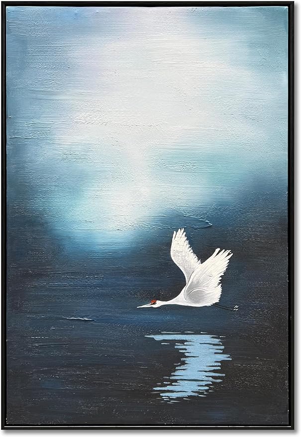 NANKAI Art Hand-Painted Lake Swan Oil Painting in Modern Abstract Style Suitable for Decorative Art for Home Office corridors and Walls. 36x24 inches(with Solid Wood Exterior Frame)