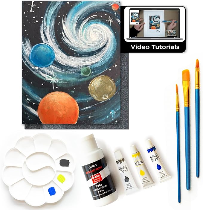 Painting4Real DIY Art Painting Kit for Adults – Learn to Paint Galactic Symphony with Video Tutorials – 9 Pieces Acrylic Paint Set for Adults –Perfect Christmas Crafts & Holiday Gifts for Art Lovers