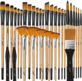 Bougimal 32 Pcs Paint Brush Set, Artist Paint Brushes for Acrylic Painting, Oil, Watercolor, Gouache, with Flat Round Filbert Fan Angle Detail Brush, Suitable for Artists and Beginners