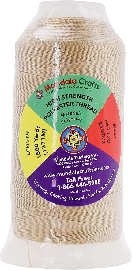 Mandala Crafts Cream Heavy Duty Thread - 1500 Yds Tex 70 Bonded Polyester Threads for Sewing Drapery, Jeans, Leather, Hair, Outdoor Marine Upholstery