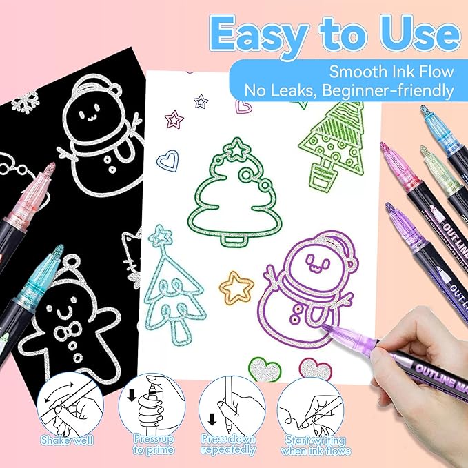 28 Acrylic Paint Markers, Acrylic Paint Pens Art Set - 12 Dual Tip Metallic, 8 Acrylic, 8 Outline Markers for Rock, Fabric and Glass, Christmas Gifts for Teens, Art Supplies for Kids Adults