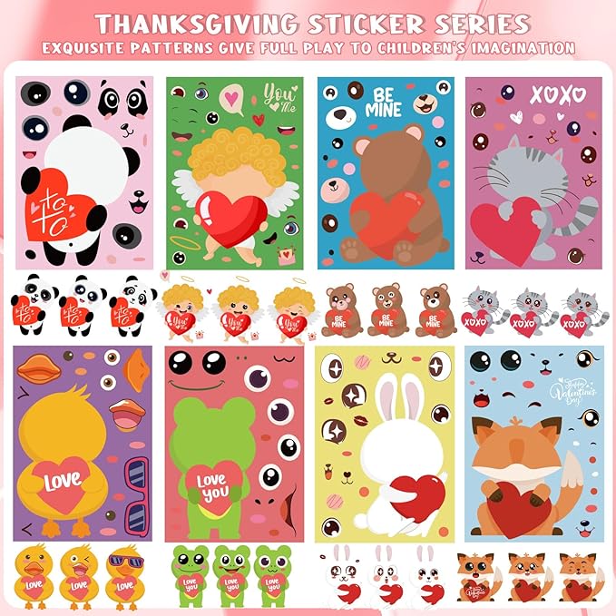 XZENTIRA 32 PCS Valentines Day Animal DIY Stickers 8 Designs Holiday Stickers for DIY Valentines Day Crafts Party Gifts Galentines Decorations
