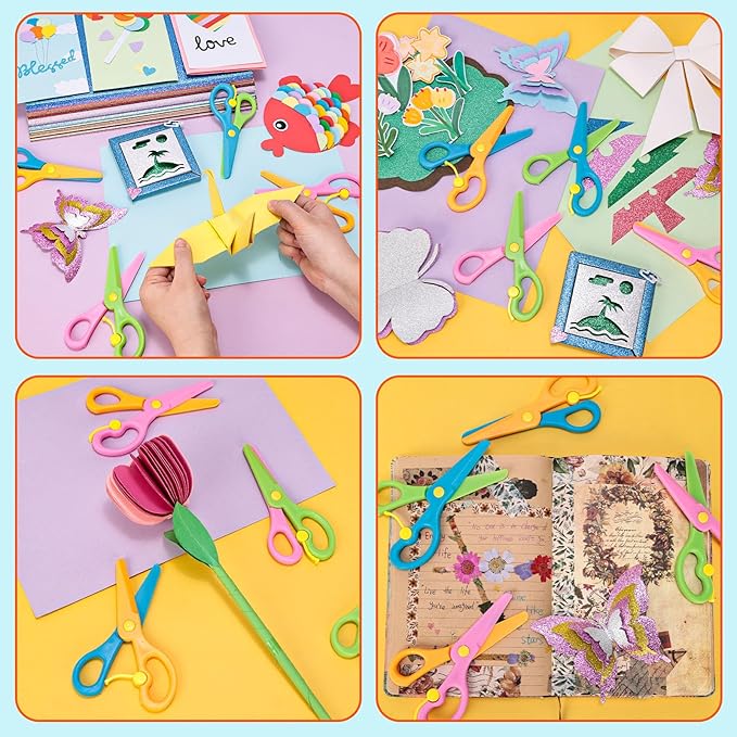 LOVESTOWN Toddler Safety Scissors, 4 PCS Blunt Tip Scissor Preschool Training Art Supplies for Kids, Anti-Pinch Design, Child Hand Eye Coordination Development, Playdough Tools Crafts Essentials