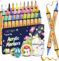 Betem 30 Metallic Acrylic Paint Markers, Dual Tip Acrylic Paint Pens with Brush Tip and Fine Tip, Art Supplies for Rock Painting, Wood, Stone, Glass, Ceramic, DIY Crafts Making Drawing Kit