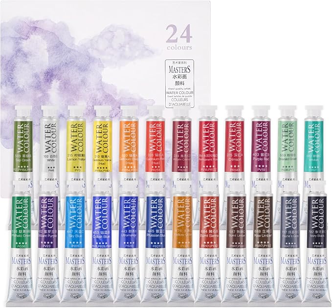 LIGHTWISH Professional Watercolor Paint Tube Set Artist Grade, 9 ML 24 Vivid Colors Art Supplies, Premium Non Toxic Water Colors Paint for Adults, Artists & Hobby