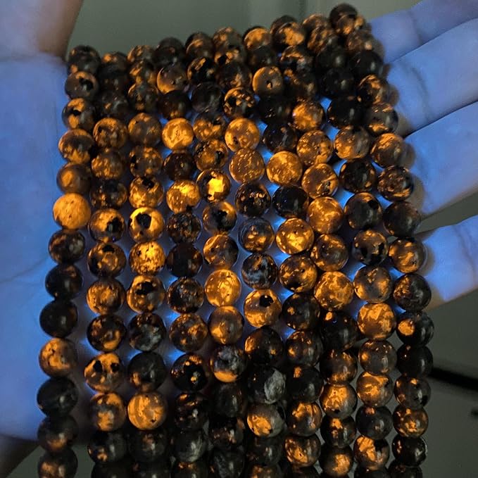 8MM 43PCS Flame Yooperlite Stone Beads Loose Beads for Jewelry Making DIY Bracelets Show Flame Color Under The Irradiation of UV Lamps