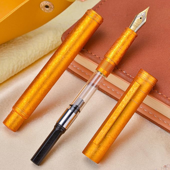 Hongdian 1851 Forest Fountain Pen Golden Ice Flowers, Fine Nib Classic Design with Converter and Metal Pen Case