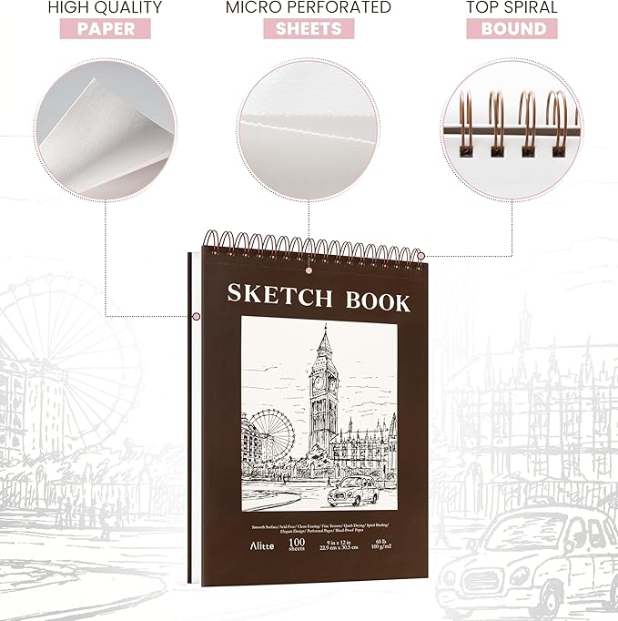 Sketch Book 2-Pack Spiral Bound Sketch Pad 100 Sheets - 9x12 Sketchbook (68lb/100gsm) Acid-Free Drawing Pad, Perforated Pages, Premium-Thick Paper - for Kids and Adults, Dry Media Use