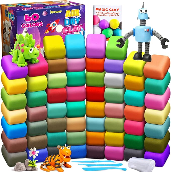 Air Dry Clay 60 Colors, Modeling Clay for Kids, DIY Molding Magic Clay, Gift for Kids Boys Girls